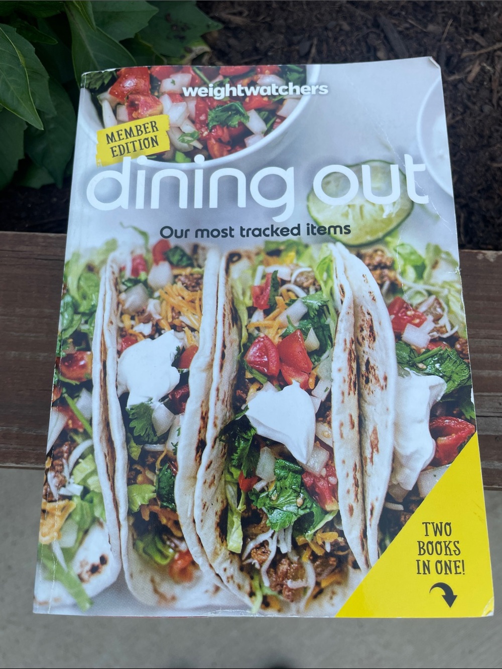 Weight Watchers Dining Out Cookbook — White, Green & Yellow Cover with Tacos